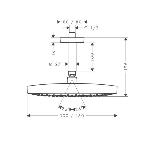 Верхний душ с душевым кронштейном Hansgrohe Raindance Select E 300 2jet EcoSmart, хром, 26608000