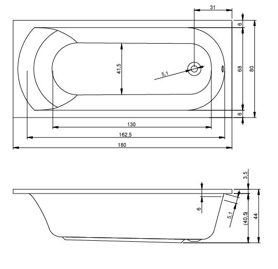 Ванна акриловая Riho MIAMI 180х80, BB6400500000000