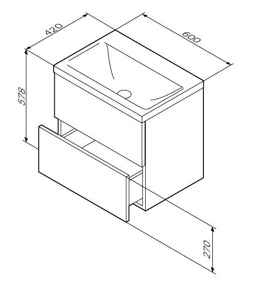 Тумба под раковину AM.PM GEM 60 подвесная, 2 ящика push-to-open, белый, M90FHX06022WG