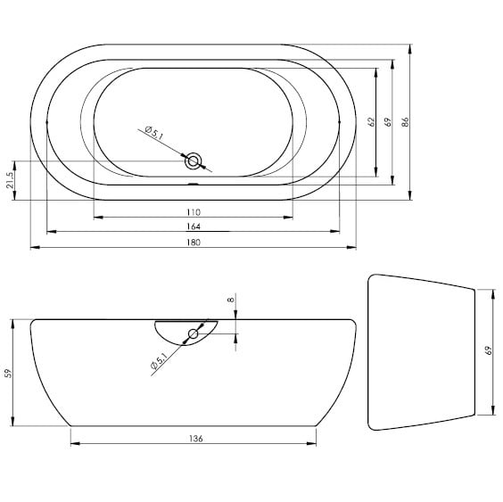 Ванна акриловая Riho DUA 180x86 белая панель, BD0100500000000