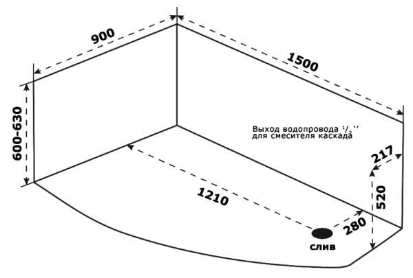 Ванна акриловая Bas "КАМЕЯ-PRO" 1500х900 левая, с каркасом
