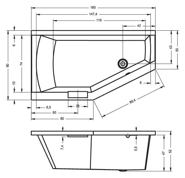 Ванна акриловая Riho GETA 160х90 R, BA8600500000000