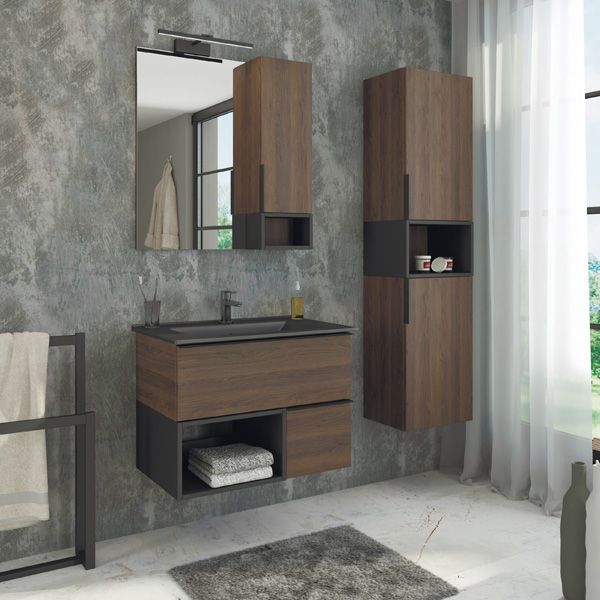 Тумба-умывальник Comforty "Франкфурт-75" дуб шоколадно-коричневый с раковиной COMFORTY 75E черная ма