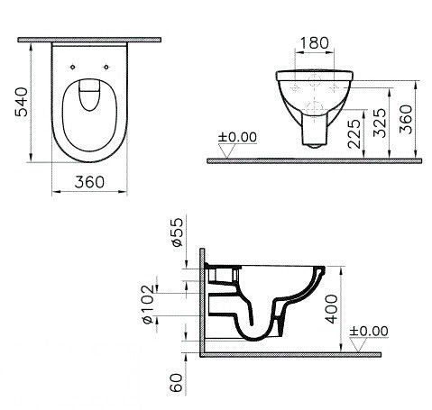 Унитаз подвесной Vitra FORM 300,безободковый с крышкой микролифт, 7755B003-6039