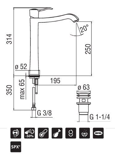 Смеситель Nobili SOFI для раковины высокий, хром SI98128/2CR