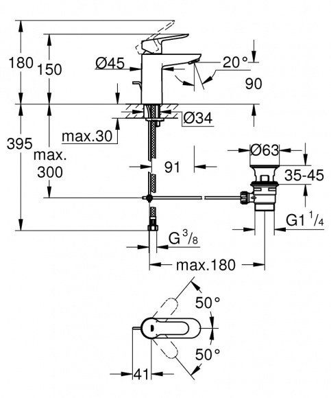 Смеситель для раковины Grohe BauEdge, хром, 23328000