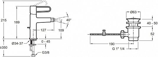 Смеситель для биде Jacob Delafon Odeon Rive Gauche, черный матовый, E21033-BL-BL