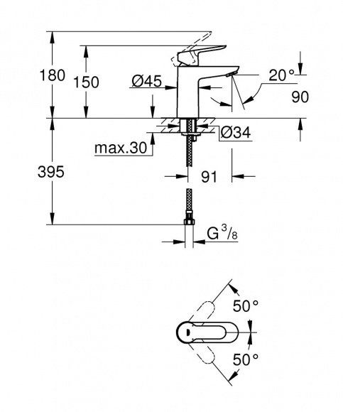 Смеситель для раковины Grohe BauEdge, хром, 23330000