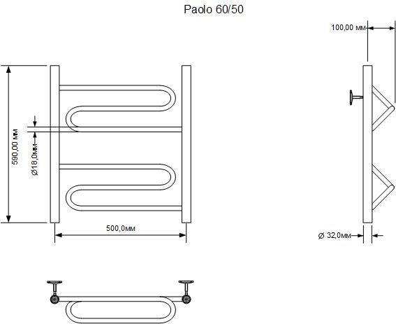 Полотенцесушитель водяной Aquanet Paolo 600x500, хром, 00266732