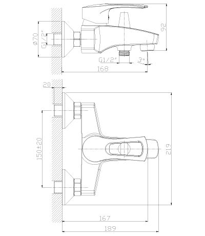 Смеситель для ванны Rossinka СЕРИЯ Т с ручным душем, T40-31