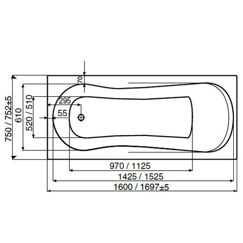 Ванна акриловая Roca Уно / Uno 1600 x 750 x 500, Z.RU93.0.286.9