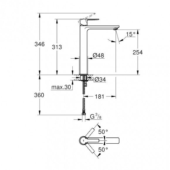 Смеситель для раковины Grohe Lineare New,свободностоящий, хром, 23405001