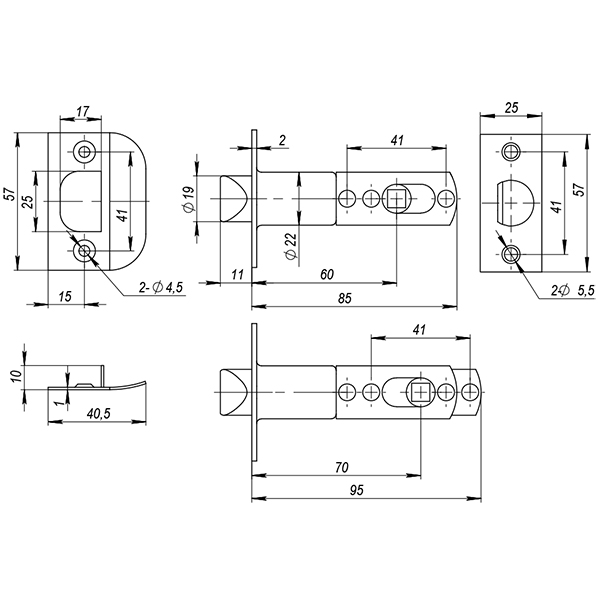 Ручка защелка Ajax DK682 PB-BK (6082 PB-B) (фик.) золото