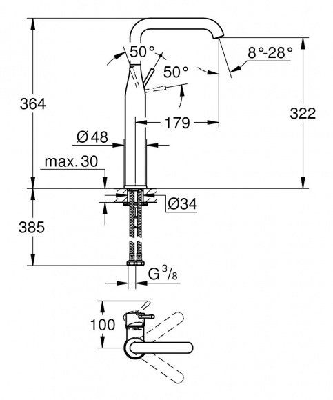 Смеситель для раковины Grohe  Essence+, хром, 32901001