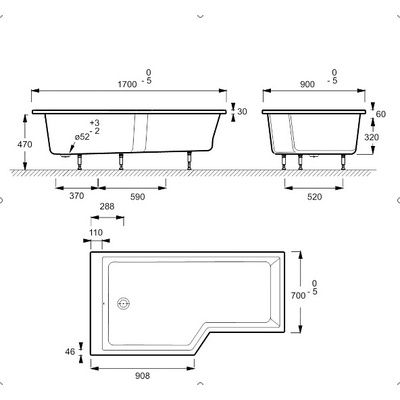 Ванна акриловая Jacob Delafon BAIN-DOUCHE NEO 180*90/70 см, E6D004R-00
