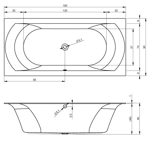 Ванна акриловая Riho LINARES 190x90  (c тонким бортом), BT4800500000000