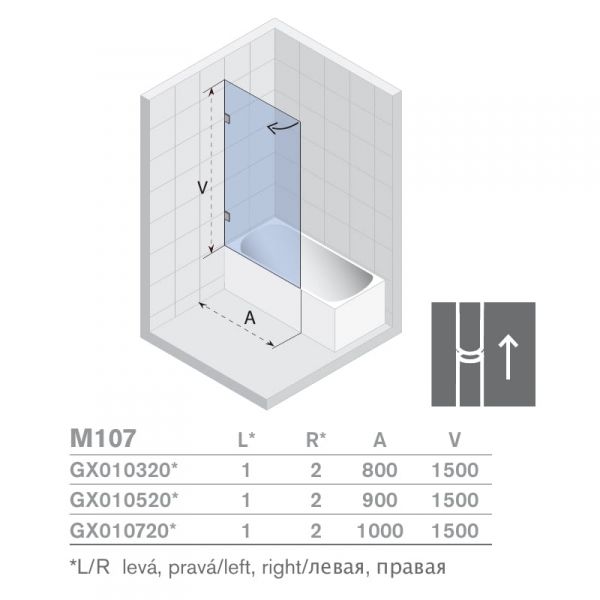 Шторка для ванны Riho SCANDIC MISTRAL M107 150х90 L, GX0105201