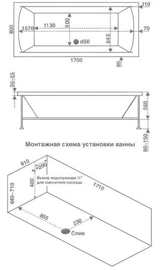 Ванна акриловая Bas Индика 1700х800