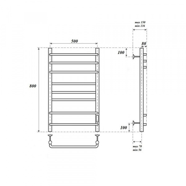 Полотенцесушитель электрический Point хром П8 500x800 диммер справа, PN90858