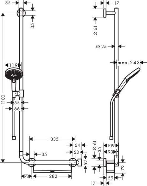 Душевой гарнитур Hansgrohe Raindance Select S120/U'Comfort 110 см, левосторонний, хром, 26324400