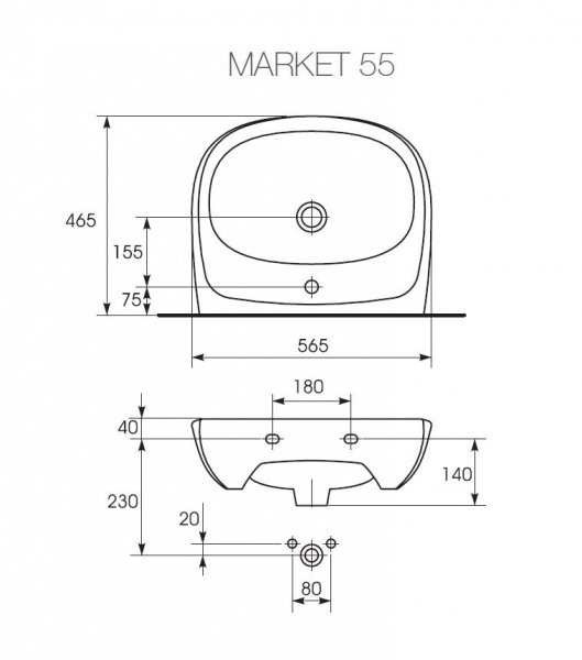 Раковина MITO MARKET 55 B 1 отв., белый (S-UM-MIM55/1-w)
