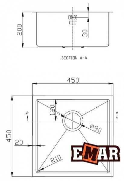 Мойка для кухни Emar  Best 450х450 мм, медь, EMB-112 Coppery