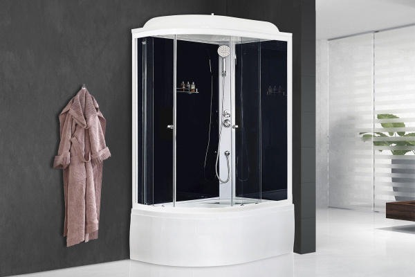 Гидромассажный бокс Royal Bath 120х80х217, черное/прозрачное стекло, белый профиль, правая, RB 8120B