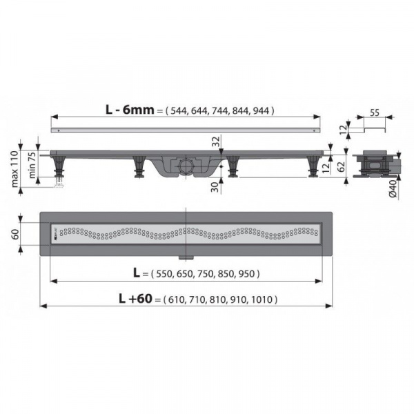 Душевой лоток Alcadrain Simple с решеткой, хром APZ9-650M
