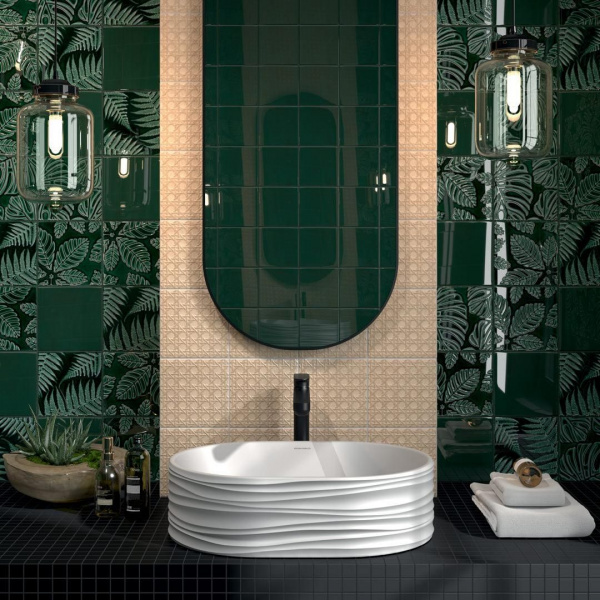 Декор Kerama Marazzi Сантана 2 структура зеленый темный глянц 15х15, SFC001