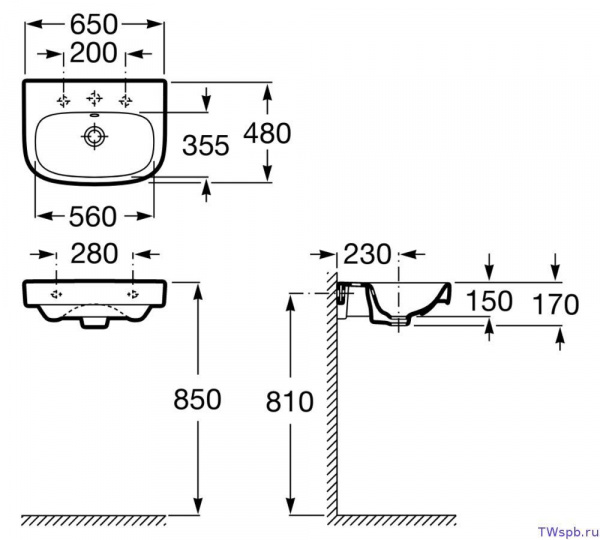 Раковина Roca DEBBA 650x480х170 мм, уст.компл., 7.3259.9.300.0