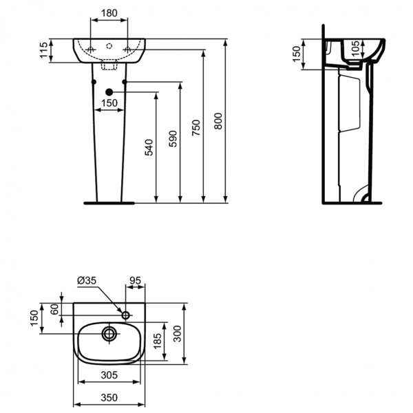 Раковина Ideal Standard i.life A 35x30 см, правая версия, T471001