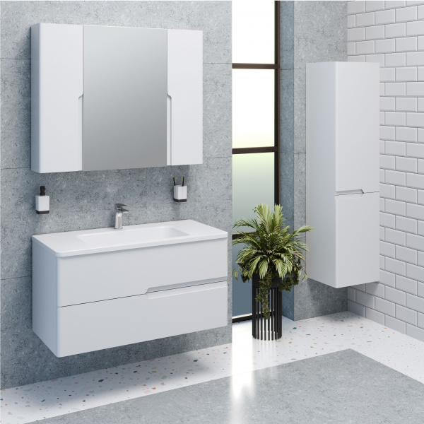 Раковина Aqua de Marco Палермо St, 100 см, литьевой мрамор, белый, 2100PALERMO