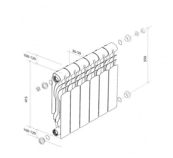 Радиатор биметаллический Royal Thermo Revolution Bimetall 350 - 12 секций, белый, RTRB35012