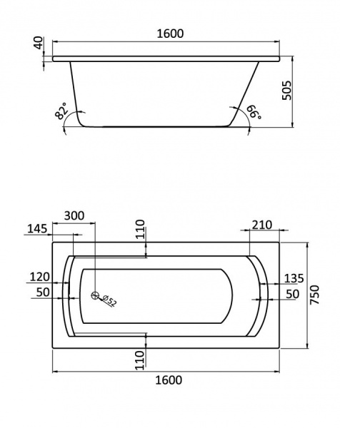 Ванна акриловая прямоугольная Santek МОНАКО XL 160х75 белая, 1.WH11.1.978