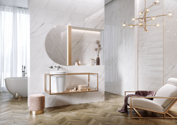 Керамическая плитка настенная Meissen Keramik Carrara Chic  белый рельеф 29x89 CCH-WTA052