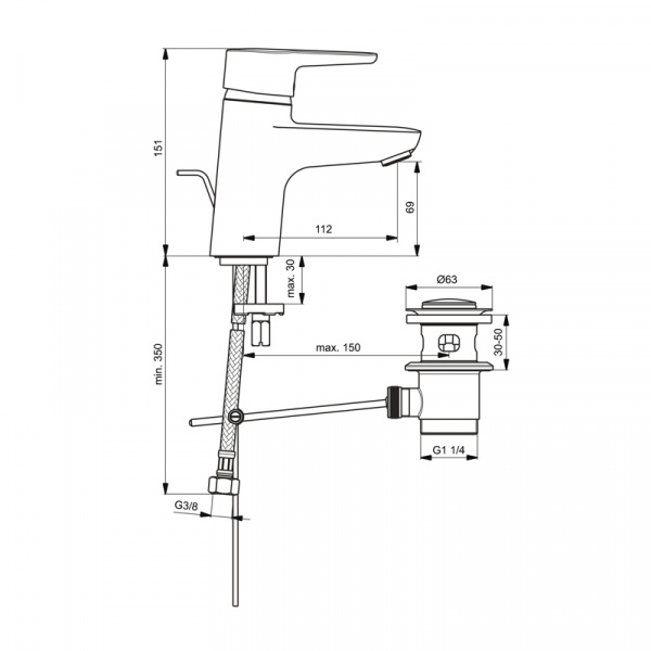 Смеситель для умывальника Ideal Standard CONNECT BLUE, под 1 отверстие, система монтажа EASY-FIX (об