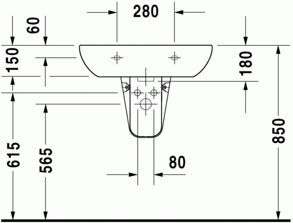Раковина Duravit D-Code 65 с перел., с 1 отв. под смес., белый, 23106500002