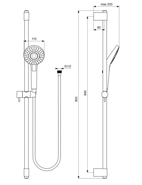 Душевой гарнитур Ideal Standard IDEALRAIN EVO ROUND L3, со штангой, диаметр лейки Ø110 мм, количеств