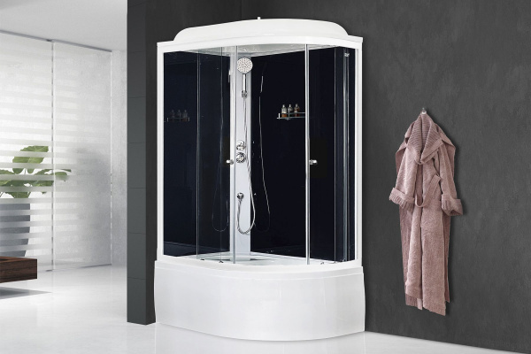 Гидромассажный бокс Royal Bath  120х80х217, черное/прозрачное стекло, хромированный профиль, левая, 