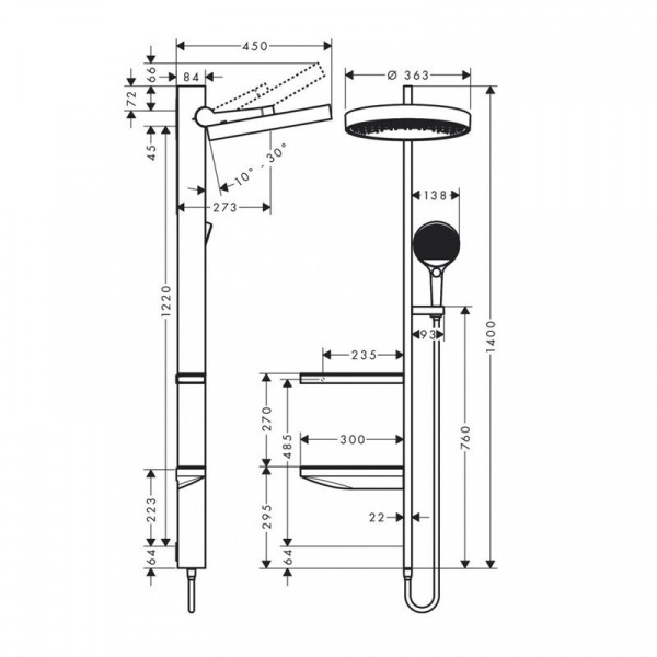 Душевая система Hansgrohe Rainfinity Showerpipe 360 1jet  встраиваемая, хром, 26842000