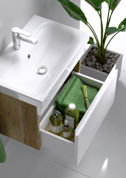 Тумба Aqwella "Smart" 80 подвесная, цвет дуб балтийский с раковиной MODUO 80 SLIM SRT0108DB