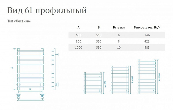 Полотенцесушитель водяной Маргроид Вид 61 лесенка профильный 80*50*55 (GRIGIO CHROMO), B61 80*50*55