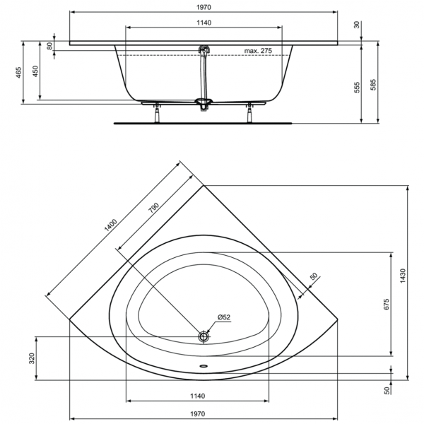 Акриловая ванна Ideal Standard i.life 140х140 см, T476601