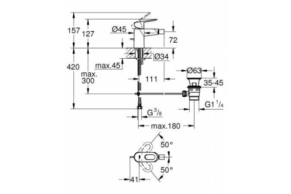 Смеситель для биде Grohe BauLoop, хром, 23338000
