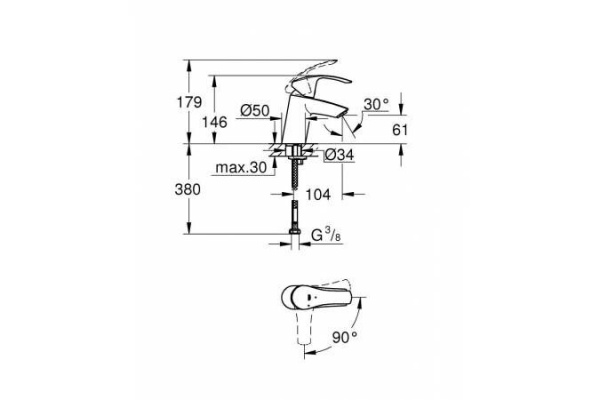Смеситель для раковины Grohe   Eurosmart New, хром, 32154002