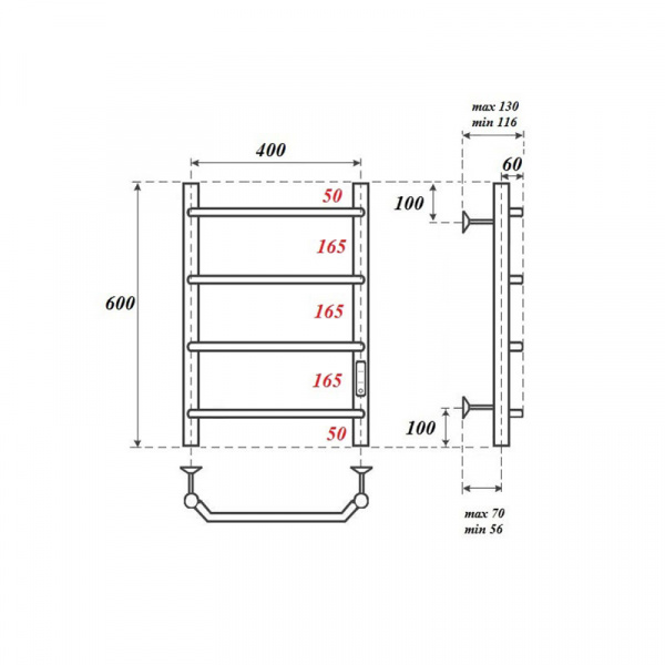 Полотенцесушитель электрический Point хром П4 400x600 диммер справа