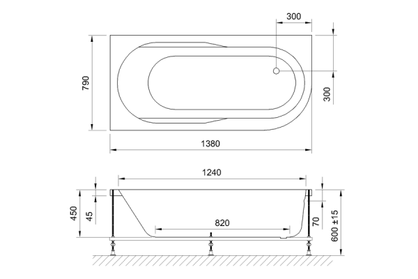 Ванна акриловая Royal Bath AZUR  140х80х60 см, белый, левая, RB614200L