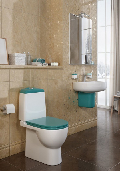Унитаз-компакт Sanita Luxe Best Luxe с бирюзовой крышкой микролифт, дюропласт, BSTSLCC08120522