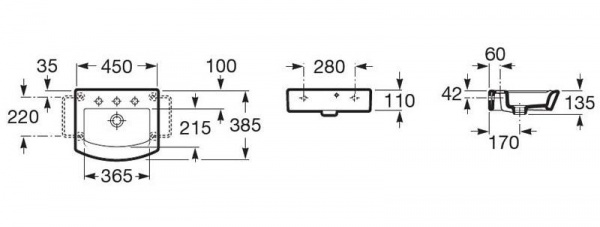 Раковина Roca HALL 450х380х135 мм, подвесная или накладная, уст.компл., 7.3276.2.400.0