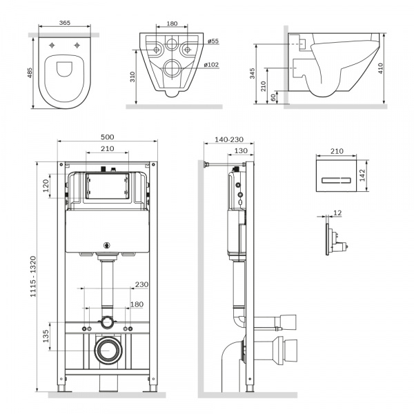 Комплект инсталляция с унитазом и клавишей AM.PM Spirit 2.0, IS450A38.701700
